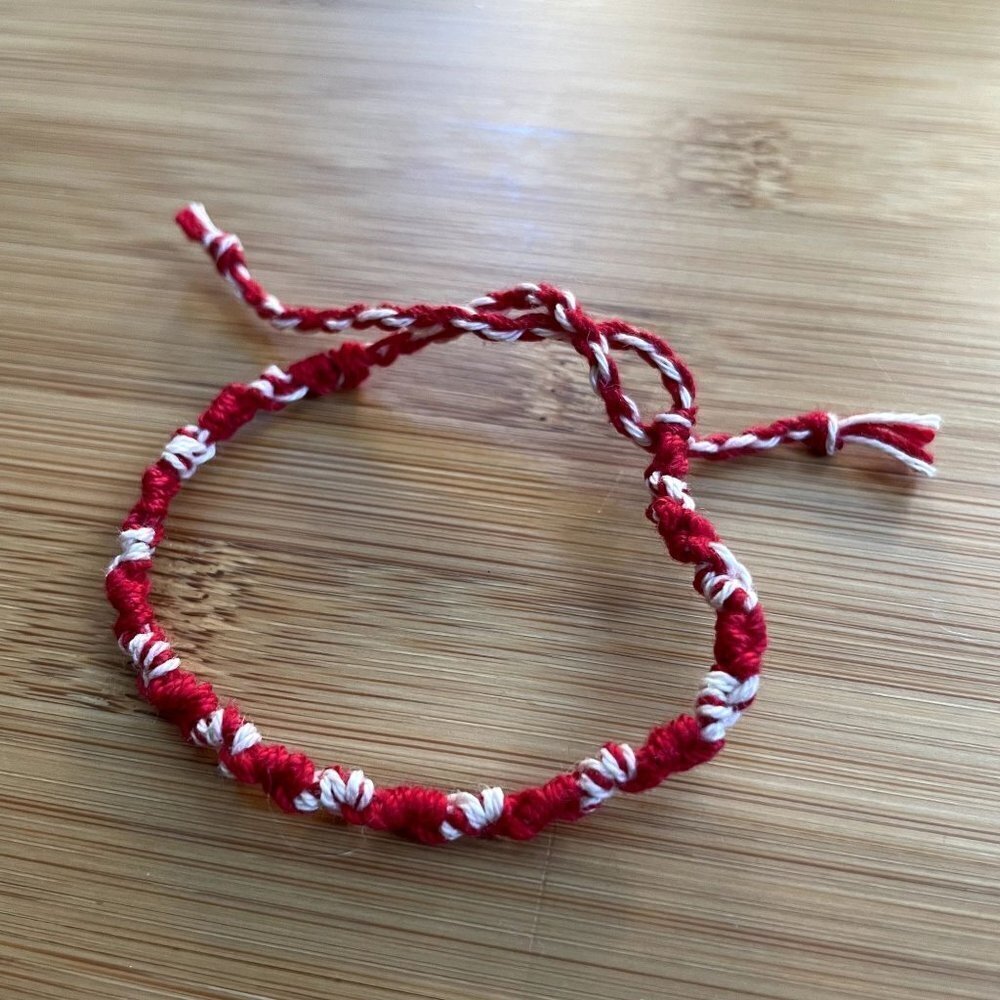 Darcy Woven Friendship Bracelet OS Red White Women Cotton Embroidery Tie
